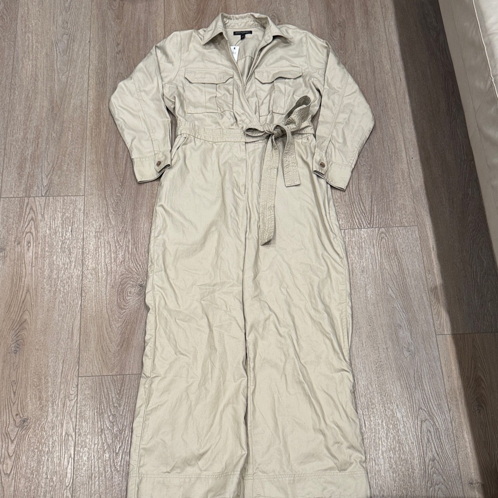 Banana Republic Beige Long-Sleeve Jumpsuit with Belt